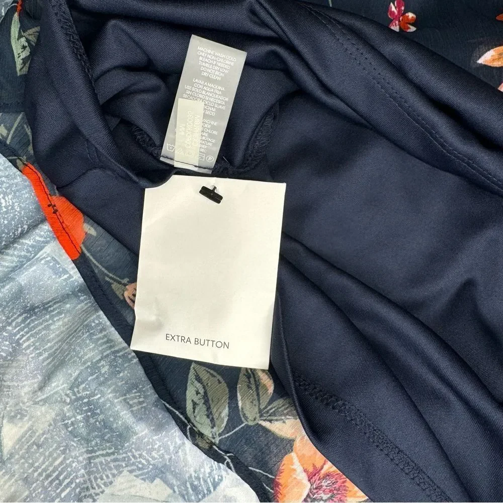 Calvin Klein Plus Size Navy Chiffon 3/4 Sleeve Shift Floral Dress Sz 16W NWOT